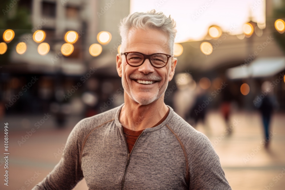 Portrait of a smiling mature man with eyeglasses in the city Portrait of a smiling mature man with eyeglasses in the city
