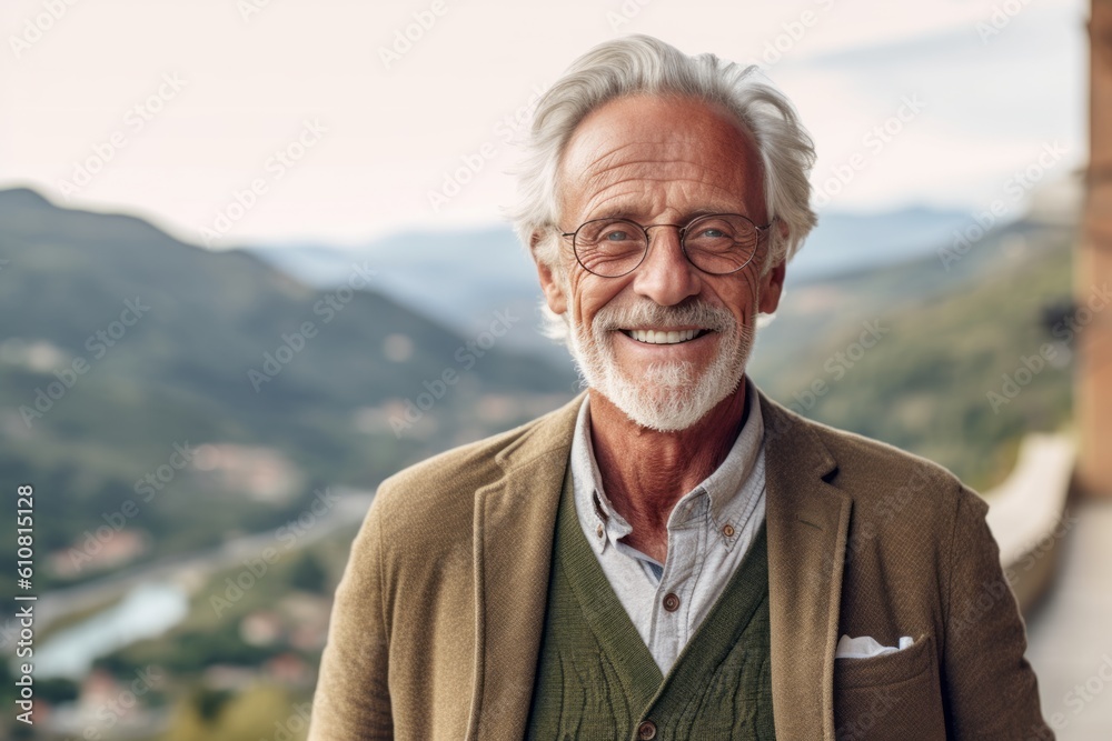 Portrait of a happy senior man standing outdoors and looking at camera Portrait of a happy senior man standing outdoors and looking at camera