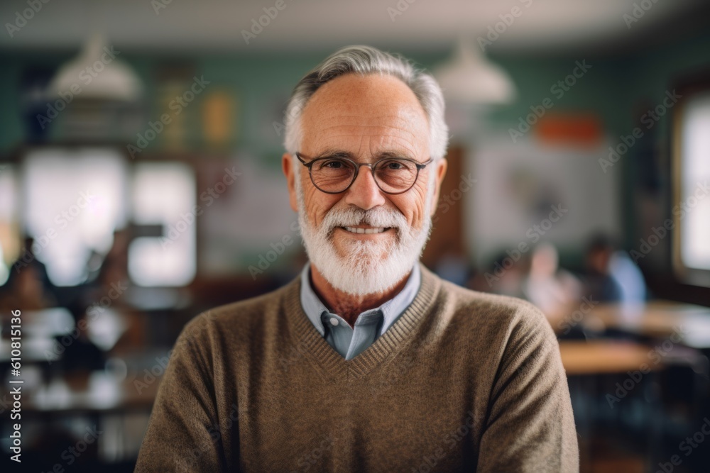 Portrait of senior man with eyeglasses looking at camera in cafe Portrait of senior man with eyeglasses looking at camera in cafe