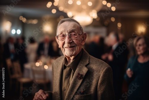 Elderly man with glasses in a restaurant, looking at the camera