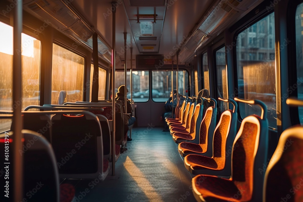 Interior of an empty subway car, with no one. Ai generated.