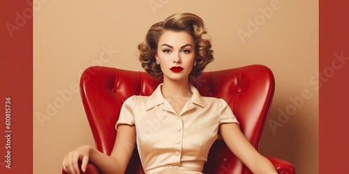Fotografie Retro style pin-up woman in red setting. Ai generated.