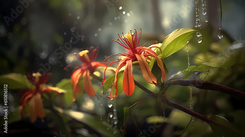 Beautiful flowers in the tropical forest  front view.