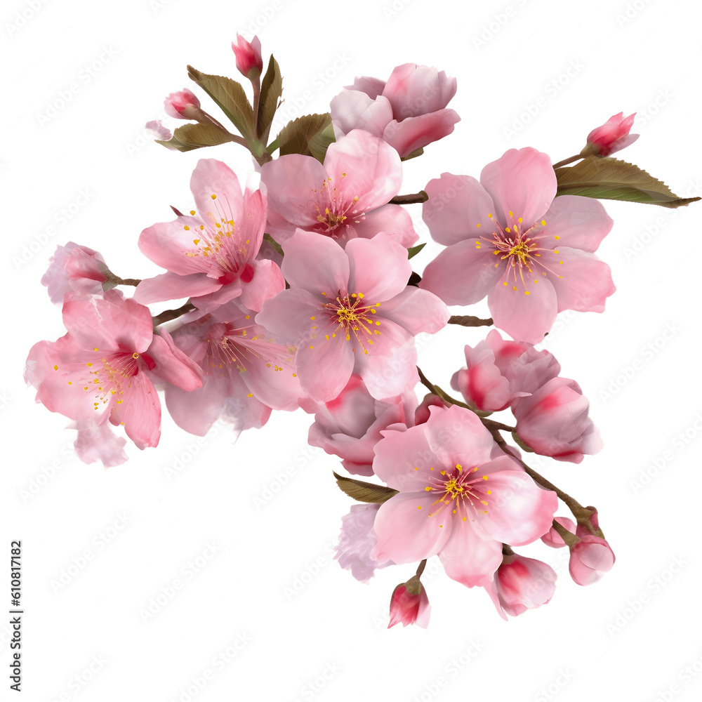 Pink cherry blossom sakura flower isolated on white background