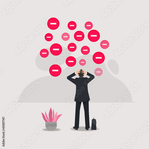 Businessman with negative icon. Negative work environment vector illustration