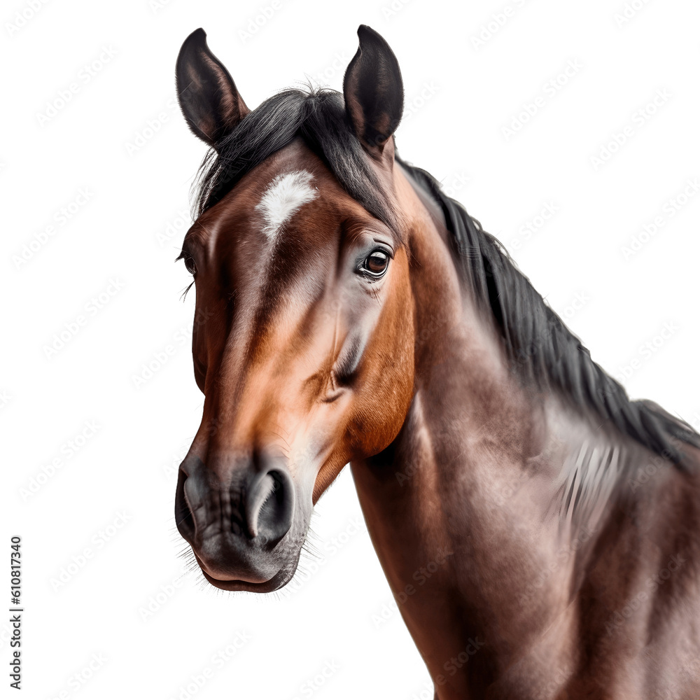 Horse face shot isolated on white background, Transparent cutout Horse face shot isolated on white background, Transparent cutout