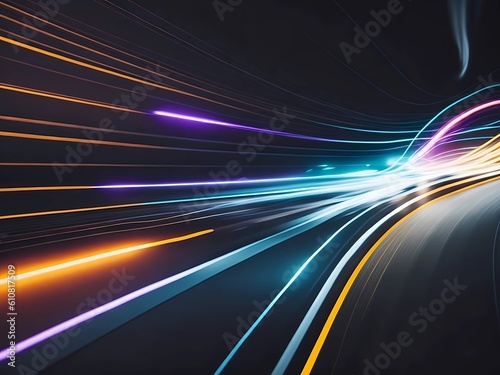 Abstract Lines, Colorful Light Trails, Motion Effect, Dynamic Illustration, Vibrant Background.