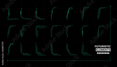 Futuristic frame elements. Hud dashboard display virtual reality technology screen. Vector Illustration.