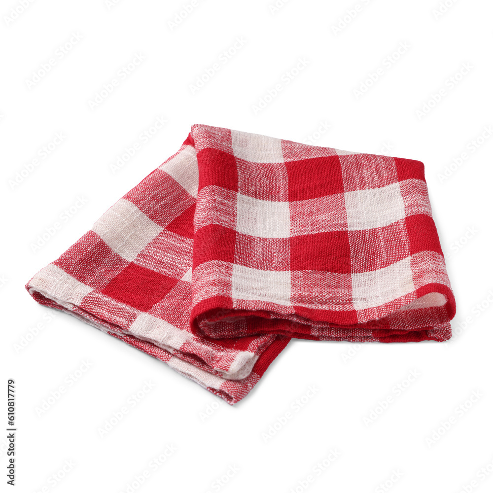 New red checkered tablecloth on white background New red checkered tablecloth on white background