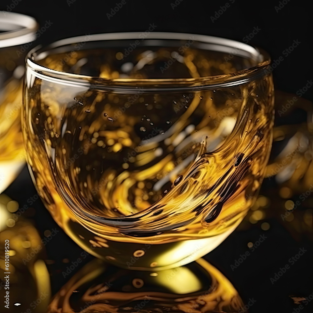 golden color liquid in transparent glass