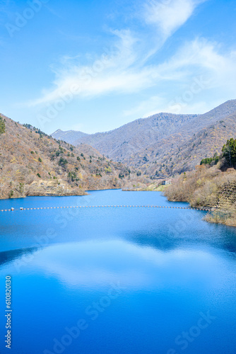 春の奥四万湖 四万川ダム 群馬県吾妻郡 Lake Okushima in spring. Shimagawa Dam. Gunma Pref, Agatsuma gun.