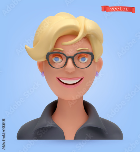 Woman 3d avatar, vector cartoon icon