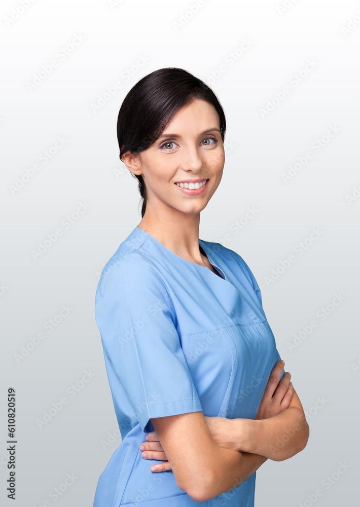 Healthcare concept, young woman doctor with arms crossed Healthcare concept, young woman doctor with arms crossed