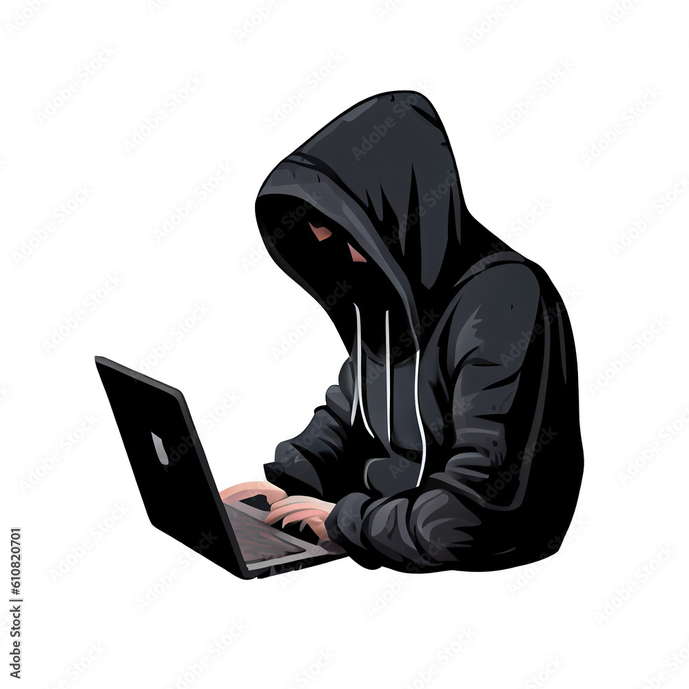 Hacker in hoodie and mask that hides his face Ai generated image Hacker in hoodie and mask that hides his face Ai generated image