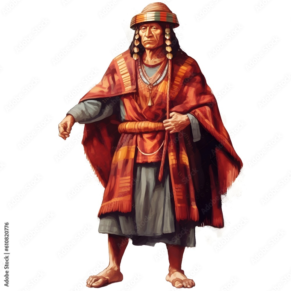 Generative AI Clipart of Indigenous Inca man, wearing simple robes Orange Robes High Class