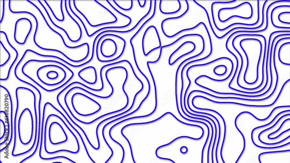 blue color abstract pattern with animation of morphing line as topographic map 