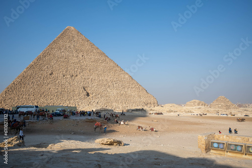 A picture of the Great Pyramid under the sun in Egypt, the archaeological site of Giza