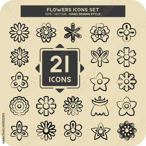 Icon Set Flowers. related to Education symbol. hand drawn style. simple design editable. simple illustration