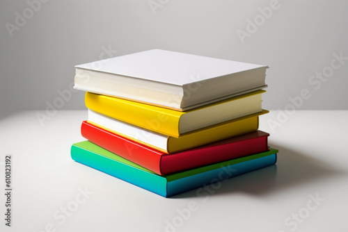 A book pile close up on a table. Front view pile book. For festival of world book day  national book day or national education day. Stack of colorful books on white background by AI Generated