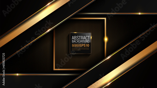 black gold background, golden light luxury image abstract, straight lines overlap layer shadow gradients space composition for banner, flyer cover layout, website template design