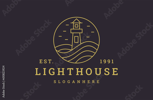 Light house logo vector icon illustration hipster vintage retro .