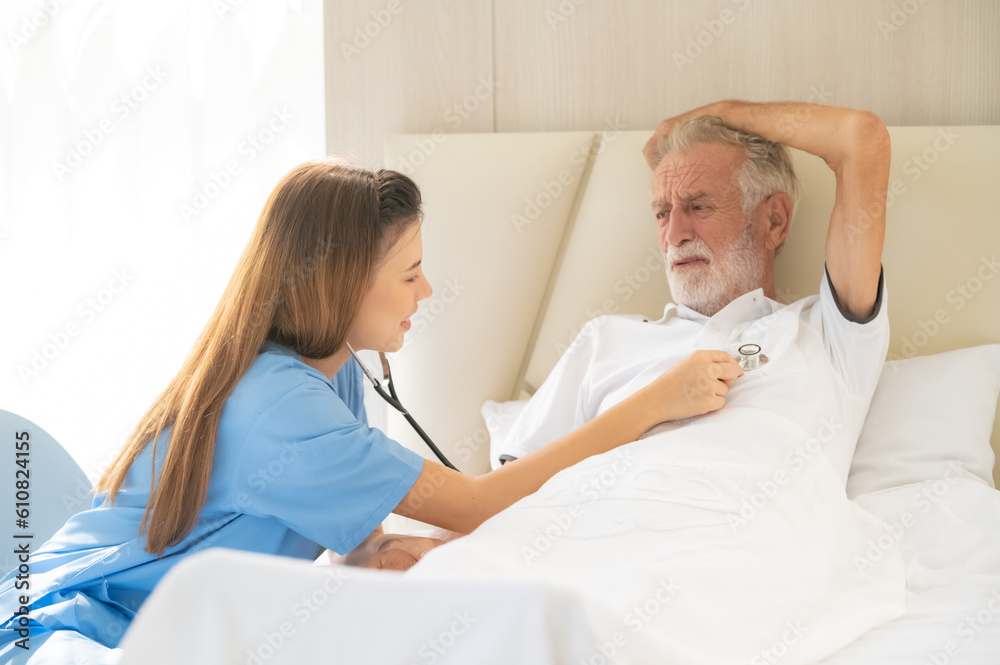 Nurses are caring for elderly patients at home. Home care concept. Nurses are caring for elderly patients at home. Home care concept.