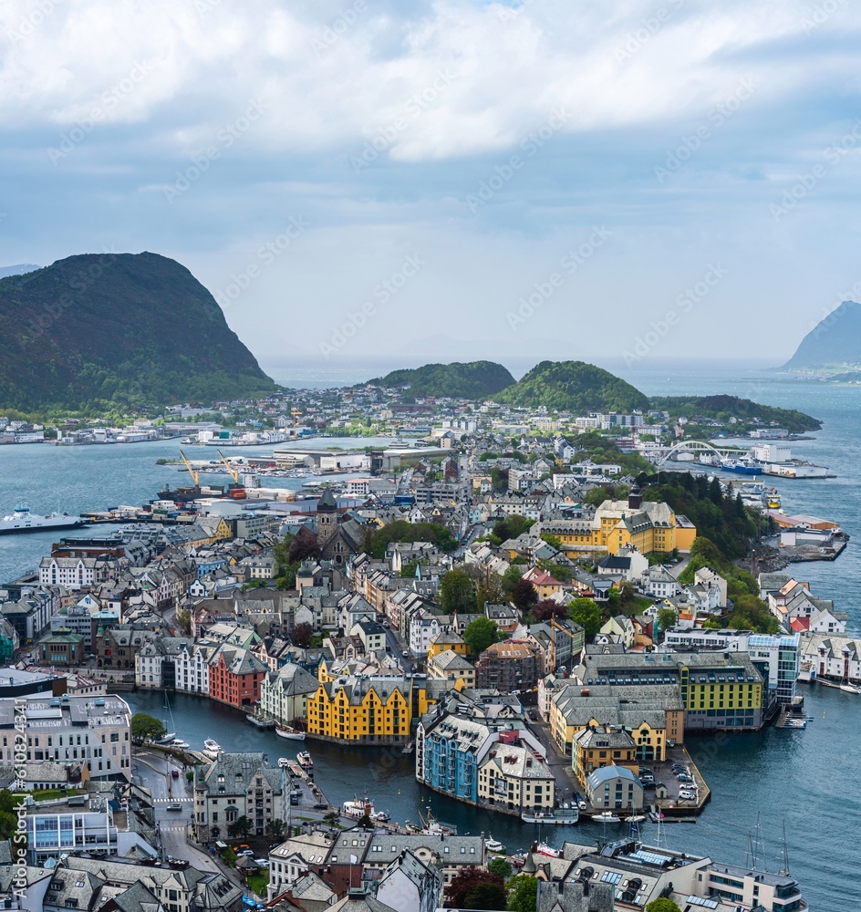 Panorama of ALESUND from Byrampen Viewpoint, Geirangerfjord, Norway