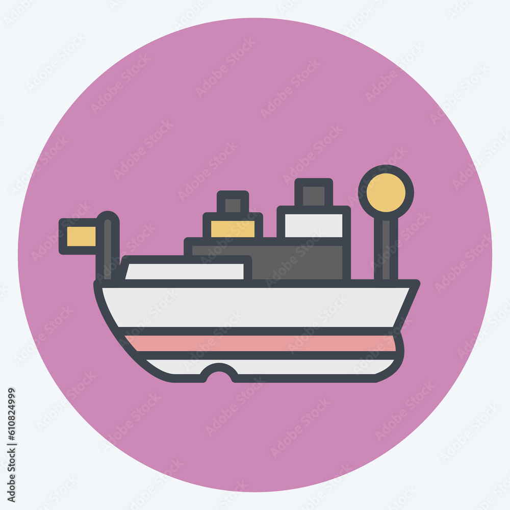 Icon USS Missouri. related to Hawaii symbol. color mate style. simple design editable. vector Icon USS Missouri. related to Hawaii symbol. color mate style. simple design editable. vector