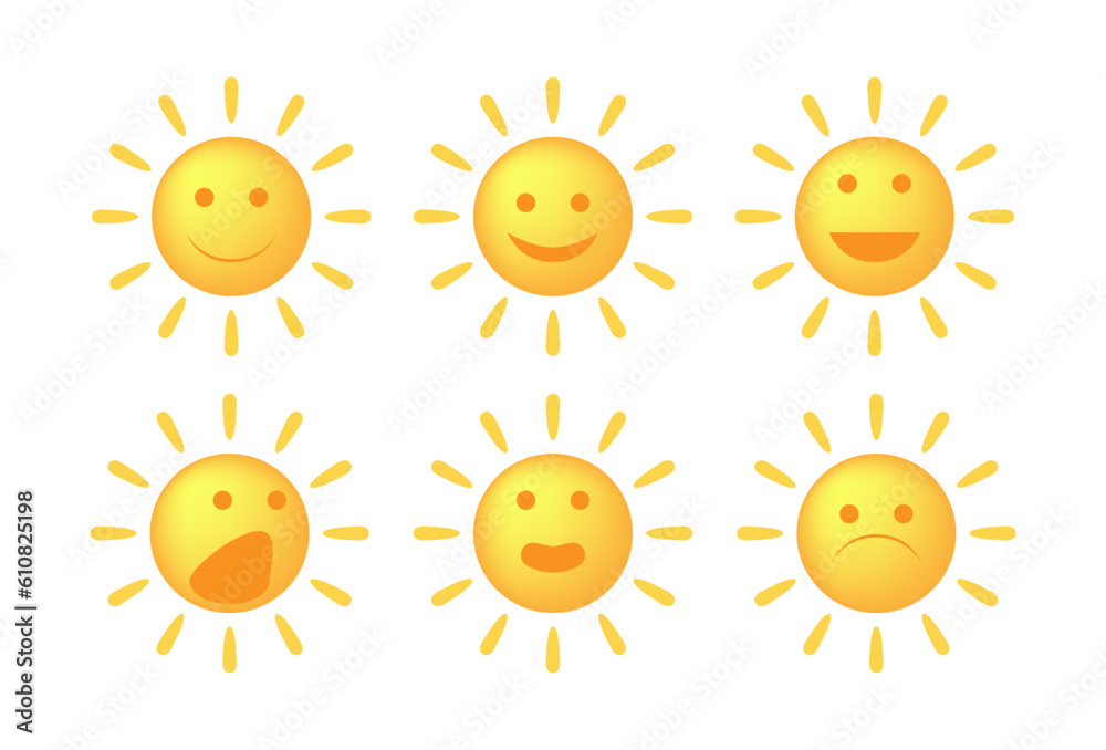 Sun faces set different emotions Vector illustration. Sun faces set different emotions Vector illustration.