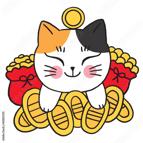 Cartoon cute lucky charm cat vector.