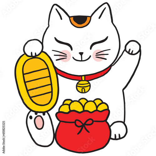 Cartoon cute lucky charm cat vector.