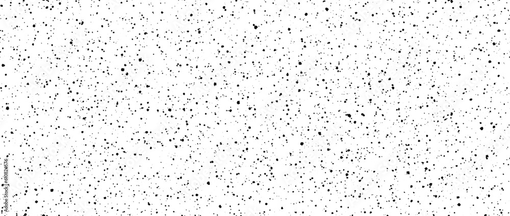 Seamless splashed dots pattern. Black noise grain repeating texture. Particles, splashes, drops, pieces, specks, speckles wallpaper. Random grunge grit background. Vector backdrop