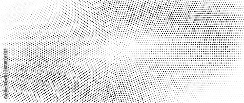 Radial halftone gradient background. Dotted concentric texture with fading effect. Black and white circle shade wallpaper. Grunge rough vector. Monochrome backdrop photo