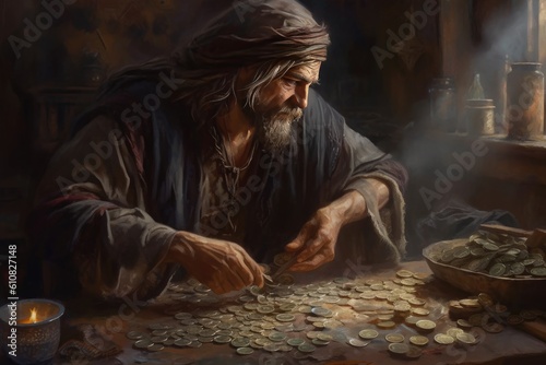 Canvas-taulu Judas 30 pieces of silver, sack thirty coins biblical symbol betrayal, religion,