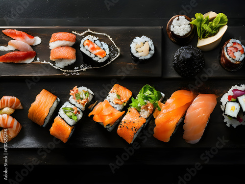 A tray of assorted sushi nigiri