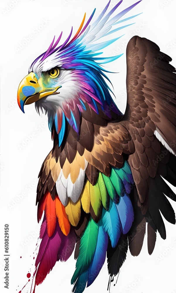 Generative AI, Generative, AI, colorful rainbow realistic Eagle , animal mascot,