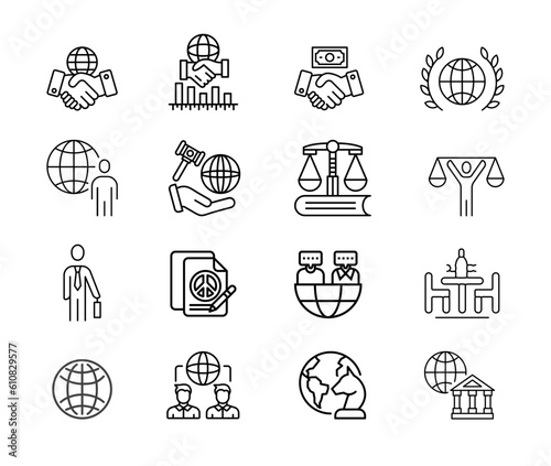 Set of diplomacy icons. Line art style icons bundle. vector illustration