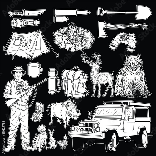 Hunter Pack Black and White Illustration