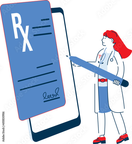 Reading patient medical histories and anamnesis for diagnosis by doctors using online healthcare services. Vector illustration