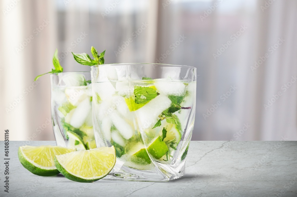 Fototapeta premium Tasty refreshing alcohol spring cocktail in glass