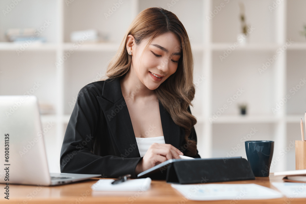 Accountant woman working on laptop and do document, tax, exchange, research, accounting and Financial advisor concept Accountant woman working on laptop and do document, tax, exchange, research, accounting and Financial advisor concept