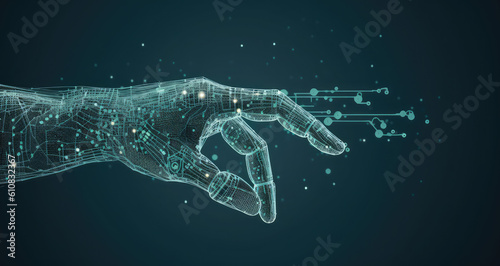 artificially intelligent machine touching a hand on technology, generative AI