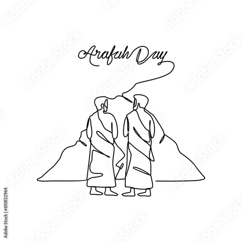 One continuous line drawing of Arafah Day. Islamic holiday that falls on the 9th day of Dhu al-Hijjah of the lunar Islamic Calendar in simple linear style. Islamic design concept vector illustration