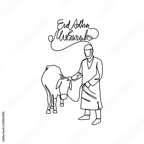 One continuous line drawing of Eid Adha Day. Islamic holiday that falls on the 10th day of Dhu al-Hijjah of the lunar Islamic Calendar in simple linear style. Islam design concept vector illustration