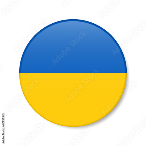 Ukraine circle button icon. Ukrainian round badge flag. 3D realistic isolated vector illustration