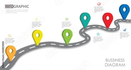 roadmap business project timeline diagram Infographic roadmap template for business. 6 step 6 day modern Timeline diagram calendar with presentation vector infographics.