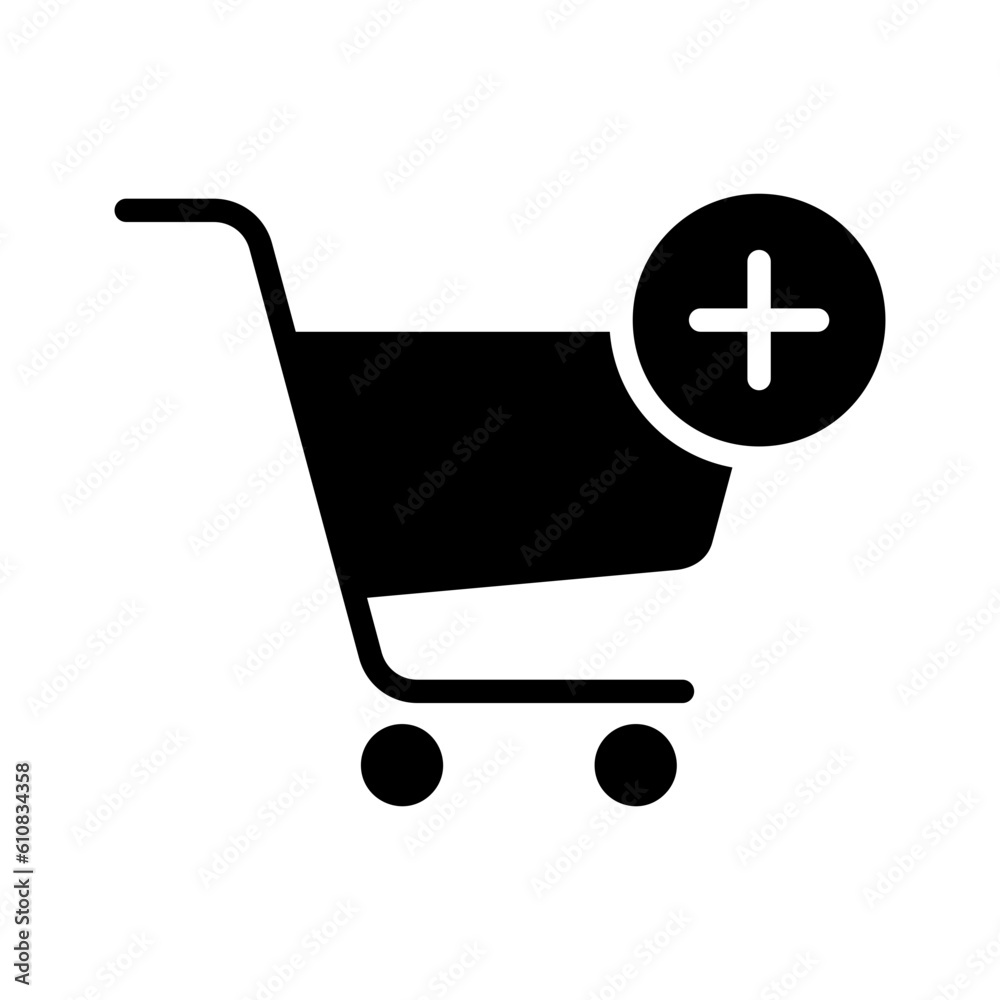 Add To Cart glyph icon for commerce and shopping, ecommerce, purchase, sale, and plus logo