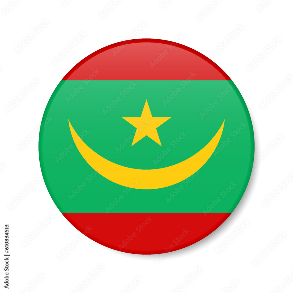 Mauritania circle button icon. Mauritanian round badge flag. 3D realistic isolated vector illustration Mauritania circle button icon. Mauritanian round badge flag. 3D realistic isolated vector illustration