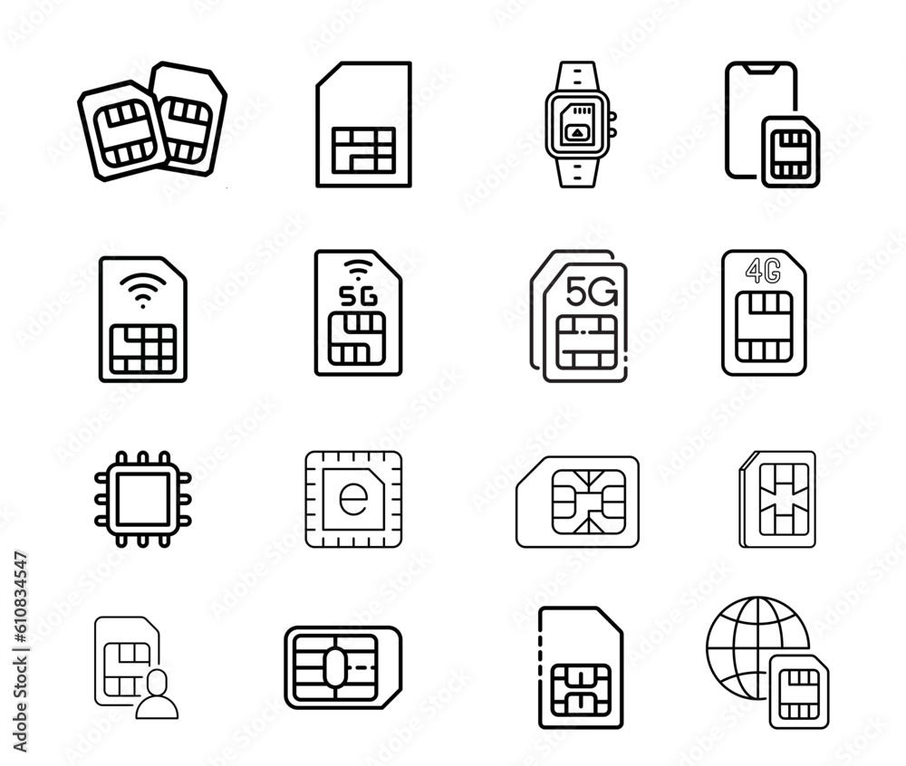 Simple Set of Sim Cards Related Vector Icons. Contains such icons as prepaid phone, simcard, 4g and more. Modern vector pictogram collection. Simple Set of Sim Cards Related Vector Icons. Contains such icons as prepaid phone, simcard, 4g and more. Modern vector pictogram collection.