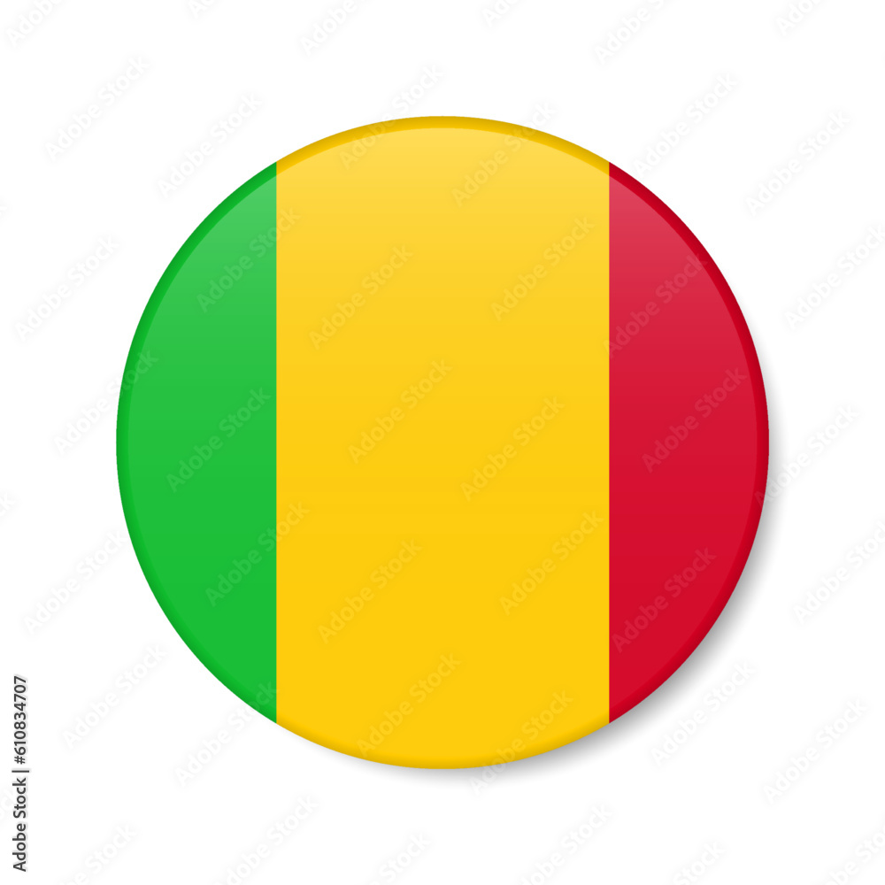 Fototapeta premium Mali circle button icon. Malian round badge flag. 3D realistic isolated vector illustration